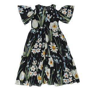 MonnaLisa NWOT Girls Black Floral Cotton Maxi Dress. Size 12.